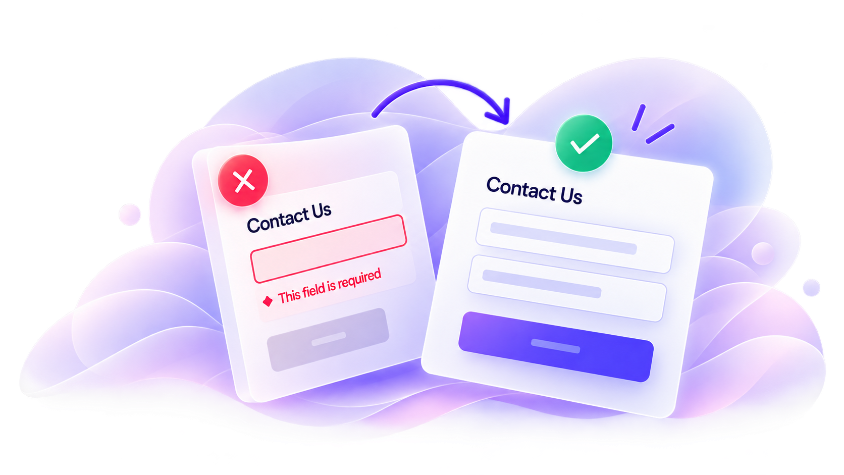 A contact form with an error changing into a working contact form.